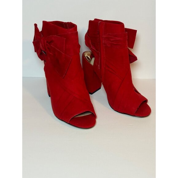 River Island Red Soft Suede block heel booties US size 7 - Picture 1 of 9